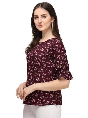 Wine printed crepe crop-tops 4