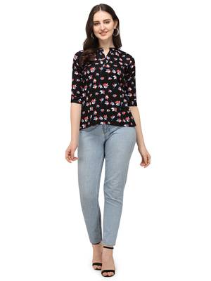 Black printed crepe crop-tops 1