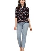 Black printed crepe crop-tops