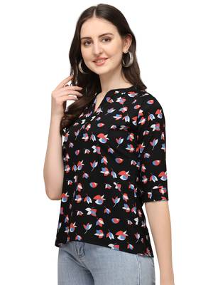 Black printed crepe crop-tops 4