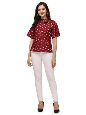 Maroon printed crepe crop-tops 1