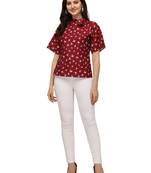 Maroon printed crepe crop-tops