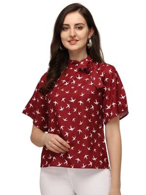 Maroon printed crepe crop-tops 2
