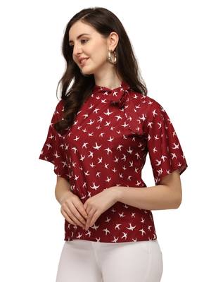 Maroon printed crepe crop-tops 4
