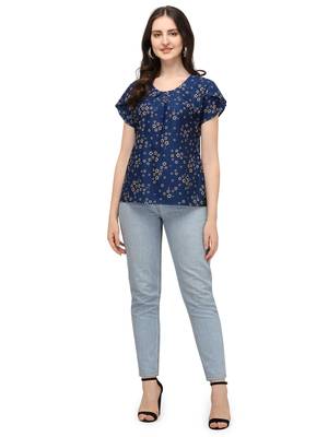 Blue printed crepe crop-tops 1