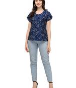 Blue printed crepe crop-tops