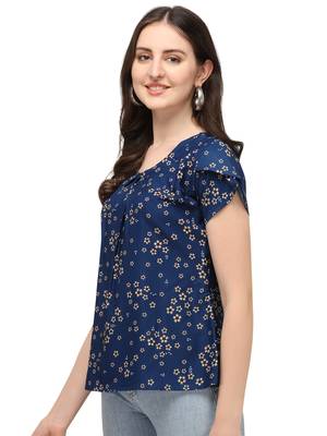 Blue printed crepe crop-tops 4