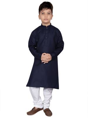 Blue plain cotton boys-kurta-pyjama 1