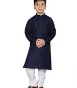 Blue plain cotton boys-kurta-pyjama