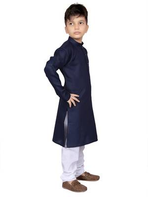 Blue plain cotton boys-kurta-pyjama 4