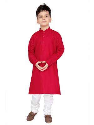 Red plain cotton boys-kurta-pyjama 1