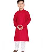 Red plain cotton boys-kurta-pyjama