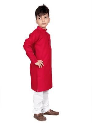 Red plain cotton boys-kurta-pyjama 3