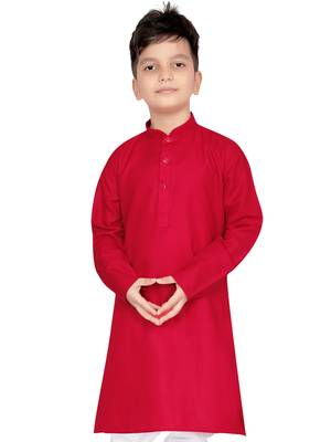 Red plain cotton boys-kurta-pyjama 4