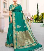 Teal woven silk saree with blouse