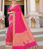 Rani pink woven silk saree with blouse