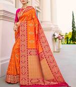 Orange woven silk saree with blouse
