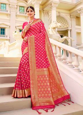 Pink woven silk saree with blouse 1