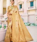 Cream woven silk saree with blouse