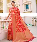 Light red woven silk saree with blouse