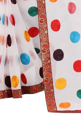 White organza multi colour embriodered Saree with jacquard lace and blouse piece. 4
