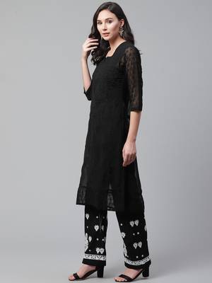 Black embroidered georgette chikankari-kurtis 1