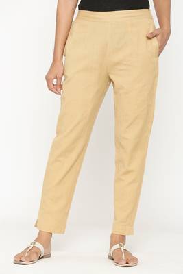 Beige plain cotton trousers 1