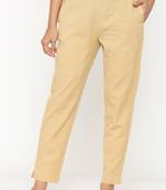 Beige plain cotton trousers