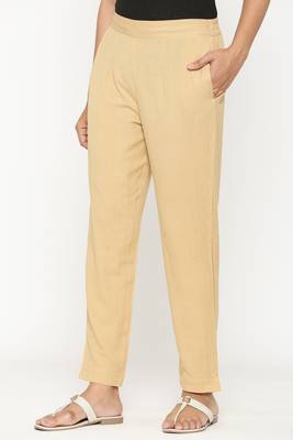 Beige plain cotton trousers 2