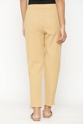 Beige plain cotton trousers 3