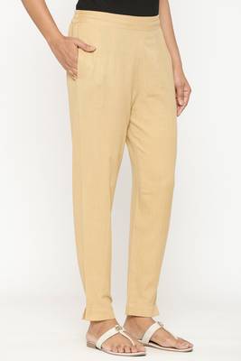 Beige plain cotton trousers 4