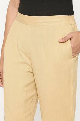 Beige plain cotton trousers 5