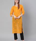 Yellow embroidered georgette chikankari-kurtis