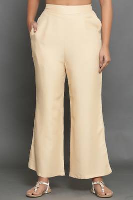Beige plain rayon trousers 1