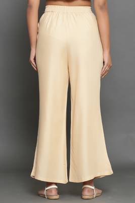 Beige plain rayon trousers 2