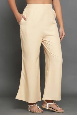 Beige plain rayon trousers 3