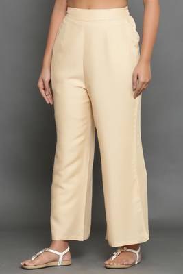 Beige plain rayon trousers 4