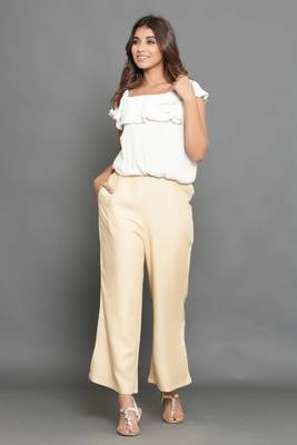 Beige plain rayon trousers 5