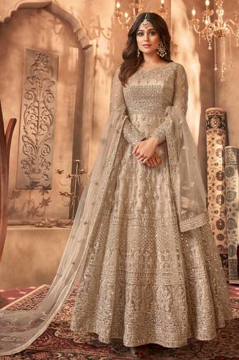 Beige Anarkali suit Semi stiched