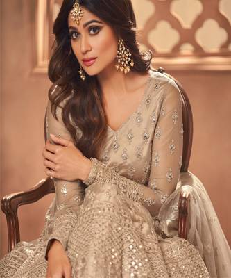 Beige Anarkali suit Semi stiched 2
