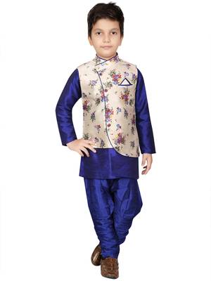 Blue printed cotton silk boys-kurta-pyjama 1