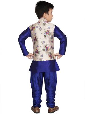 Blue printed cotton silk boys-kurta-pyjama 2