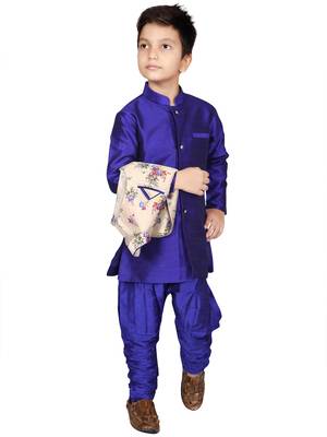 Blue printed cotton silk boys-kurta-pyjama 3