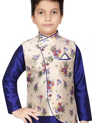 Blue printed cotton silk boys-kurta-pyjama 4