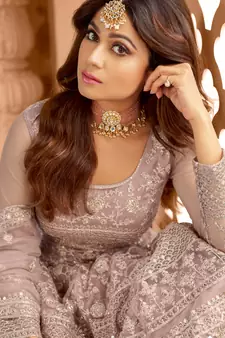 Shamity Shetty Dusty Pink Embroidery Wedding Anarkali suit