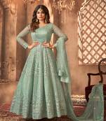  Shamita shetty Turquoise Embroidery Wedding Anarkali suit