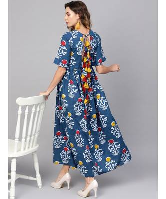 Indigo printed maxi dress with back detailing 2