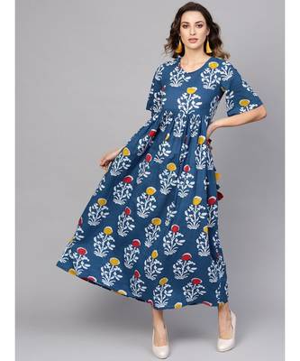 Indigo printed maxi dress with back detailing 1