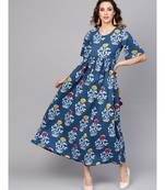 Indigo printed maxi dress with back detailing