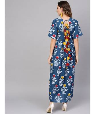 Indigo printed maxi dress with back detailing 4
